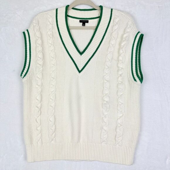 Talbots Drop Shoulder Cable Knit Sweater Vest Size Medium Academia Preppy - Picture 1 of 5